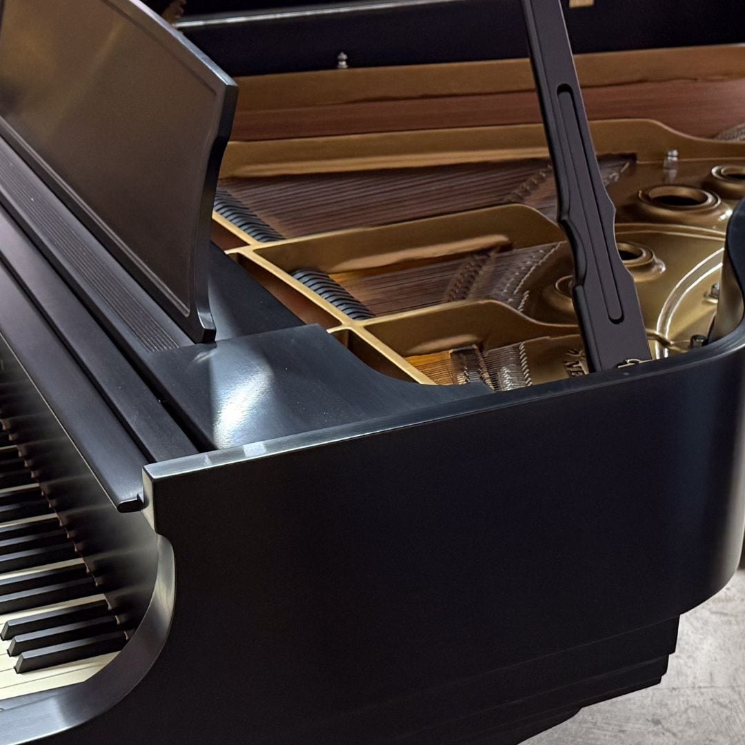 Inside the Steinway M: the gilded plate, strings, dampers and refinished soundboard